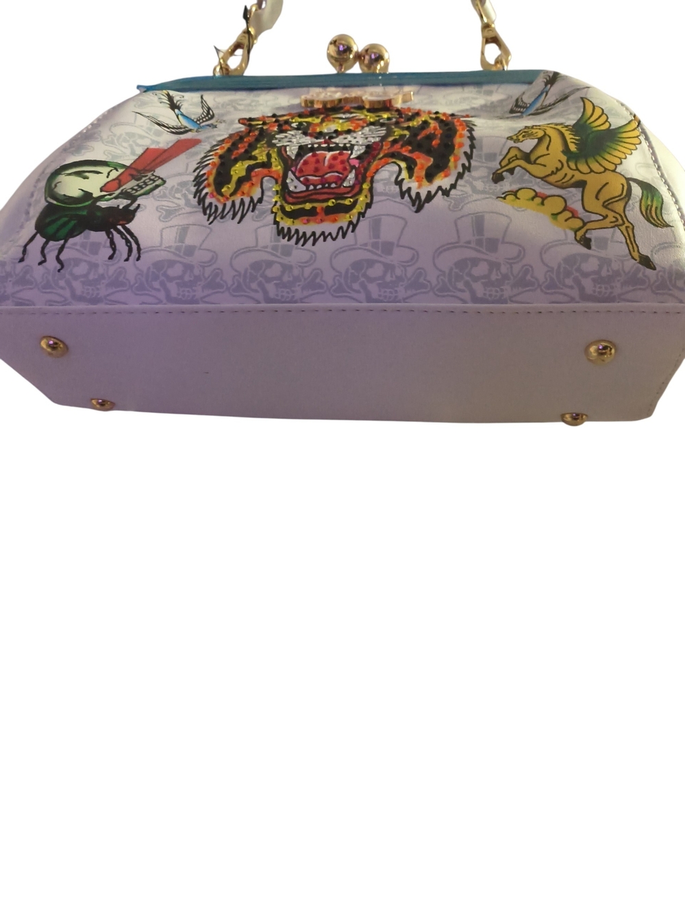 Ed Hardy Rhinestone White Tiger Shoulder Bag Multicolored Leather NWT - Picture 5 of 7